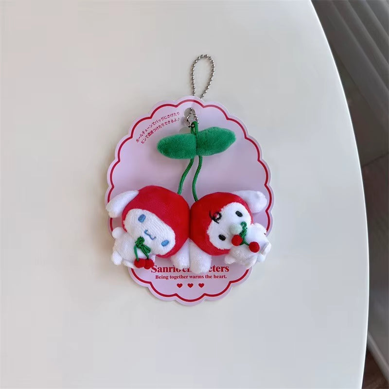 Sanrio Cherry Series Plush Doll Pendant Hello Kitty Cinnamoroll Kuromi Pom Pom Purin Cute Cartoon Filled Doll Key Chain Gift