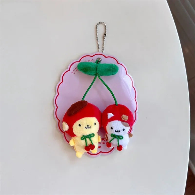 Sanrio Cherry Series Plush Doll Pendant Hello Kitty Cinnamoroll Kuromi Pom Pom Purin Cute Cartoon Filled Doll Key Chain Gift